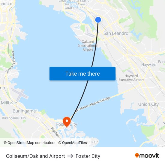 Coliseum/Oakland Airport to Foster City map