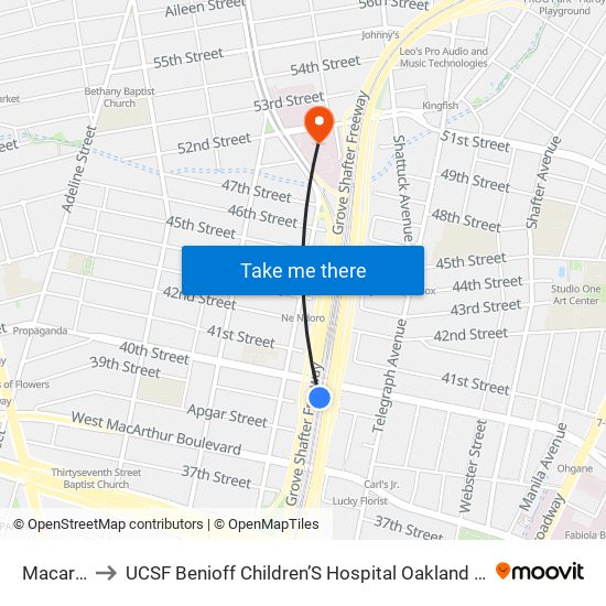 Macarthur to UCSF Benioff Children’S Hospital Oakland - Main Hospital map