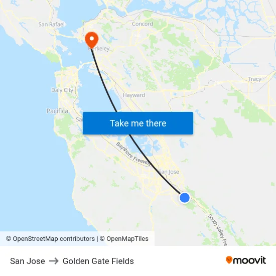 San Jose to Golden Gate Fields map