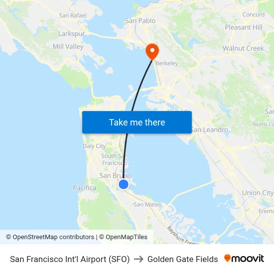 San Francisco Int'l Airport (SFO) to Golden Gate Fields map