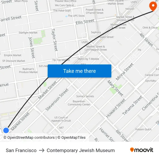 San Francisco to Contemporary Jewish Museum map