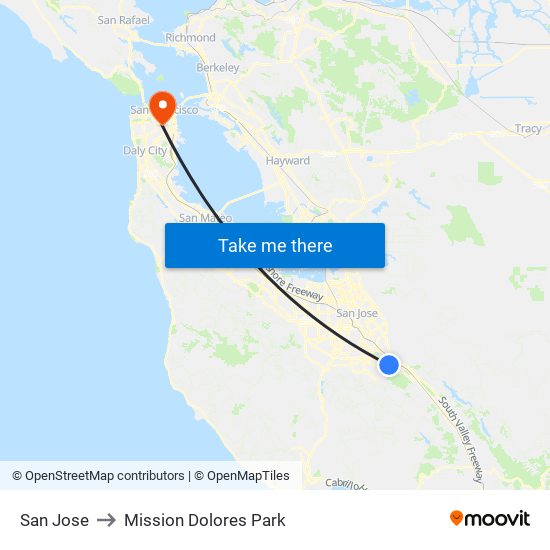San Jose to Mission Dolores Park map