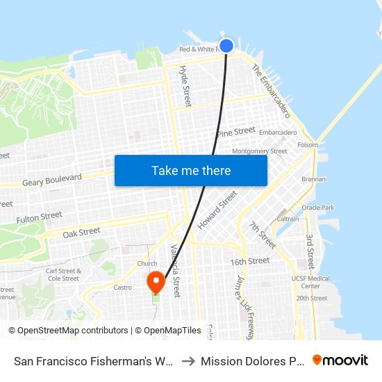 Fisherman's Wharf to Mission Dolores Park map