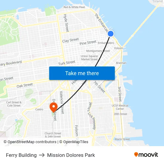 Ferry Building to Mission Dolores Park map
