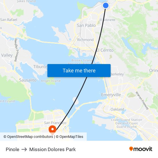 Pinole to Mission Dolores Park map