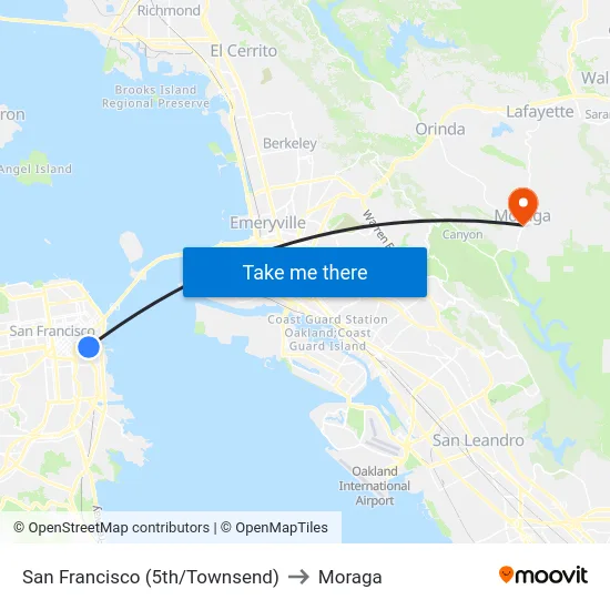 San Francisco (5th/Townsend) to Moraga map