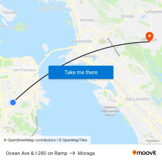 Ocean Ave & I-280 on Ramp to Moraga map