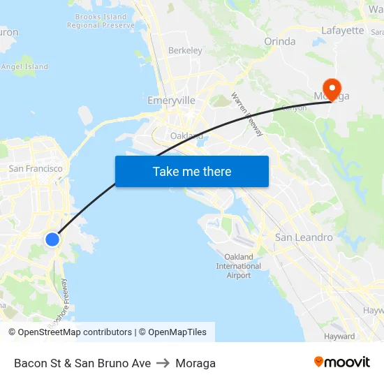 Bacon St & San Bruno Ave to Moraga map