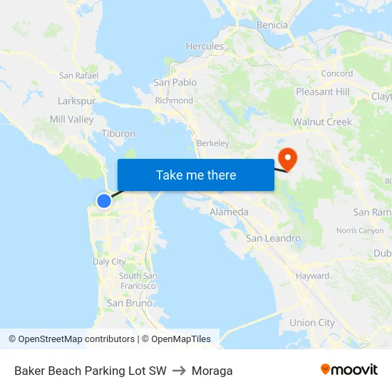 Baker Beach Parking Lot SW to Moraga map