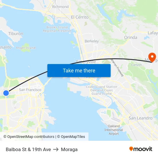 Balboa St & 19th Ave to Moraga map