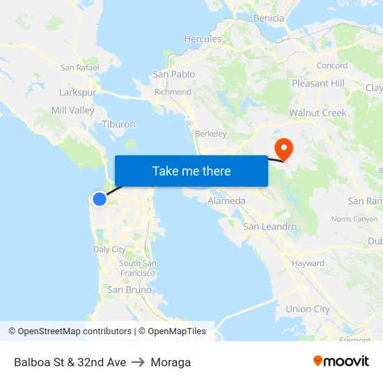 Balboa St & 32nd Ave to Moraga map