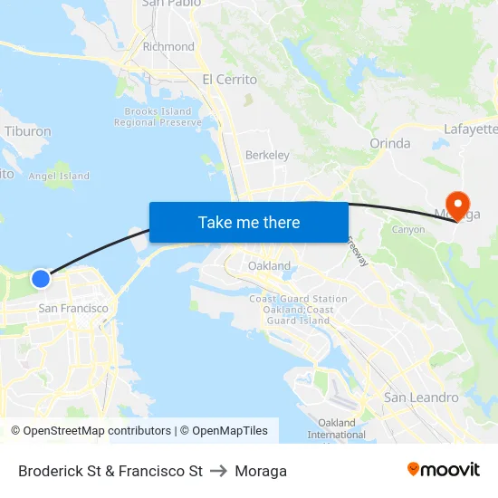 Broderick St & Francisco St to Moraga map
