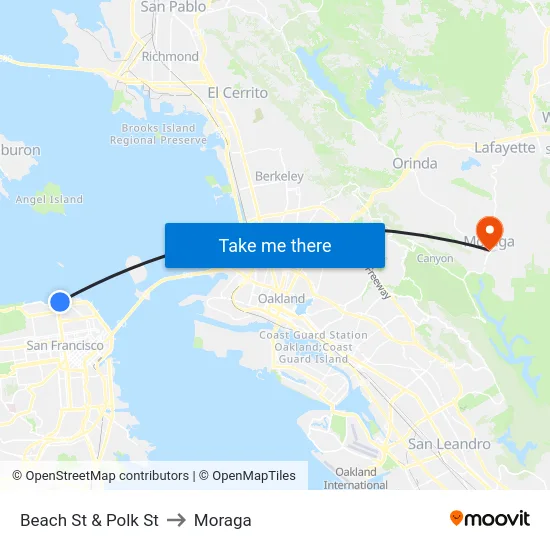 Beach St & Polk St to Moraga map