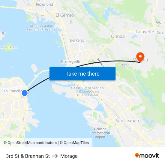 3rd St & Brannan St to Moraga map