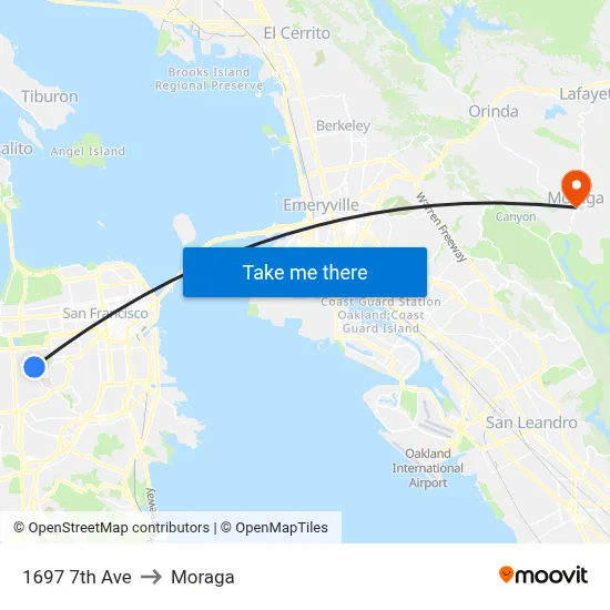 1697 7th Ave to Moraga map