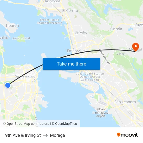 9th Ave & Irving St to Moraga map