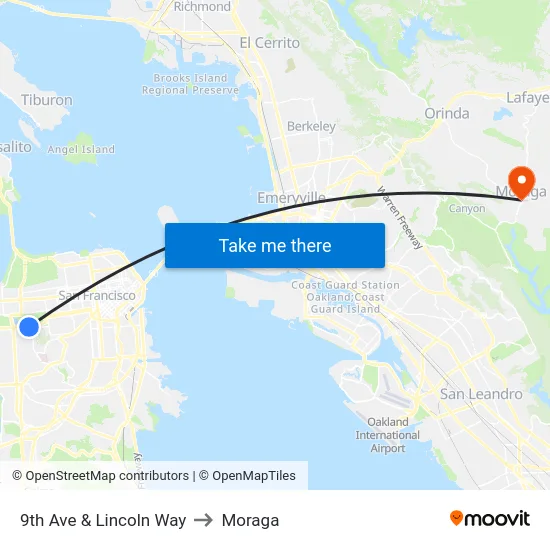 9th Ave & Lincoln Way to Moraga map