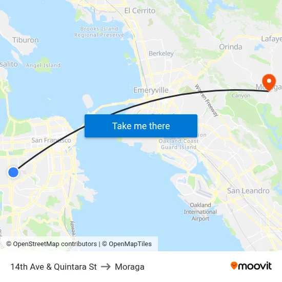 14th Ave & Quintara St to Moraga map