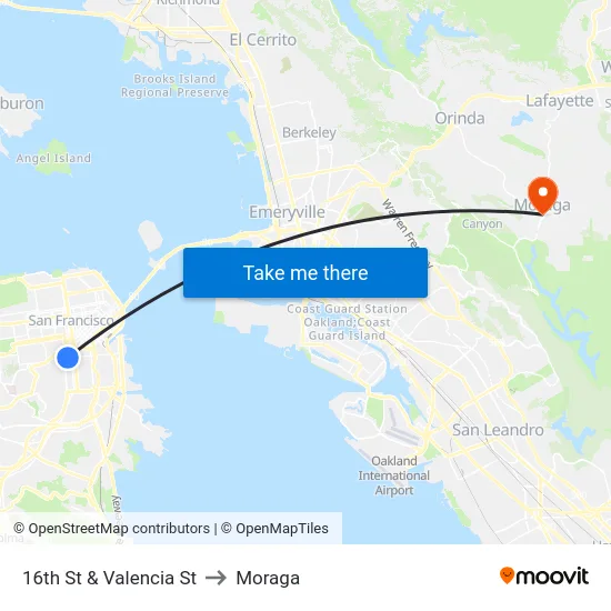 16th St & Valencia St to Moraga map