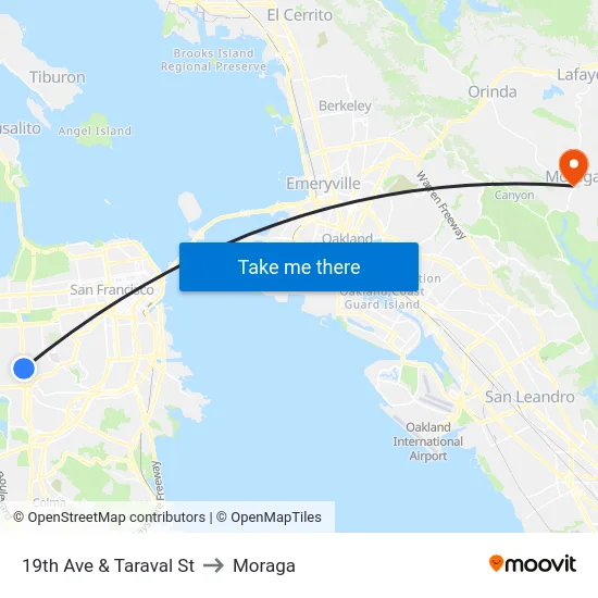 19th Ave & Taraval St to Moraga map