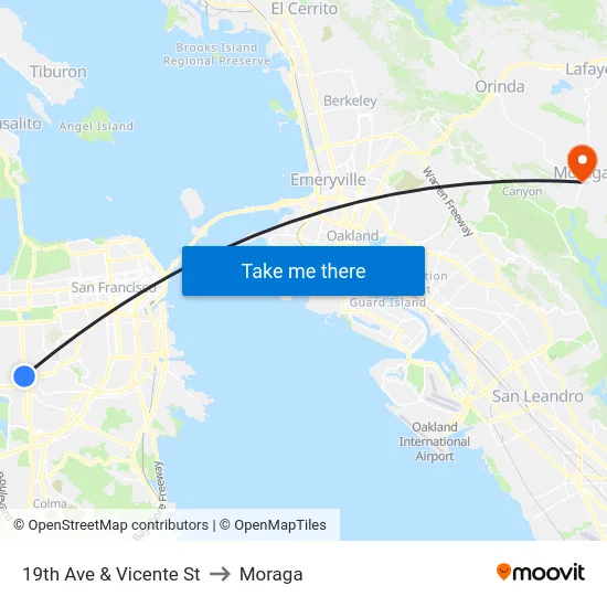 19th Ave & Vicente St to Moraga map