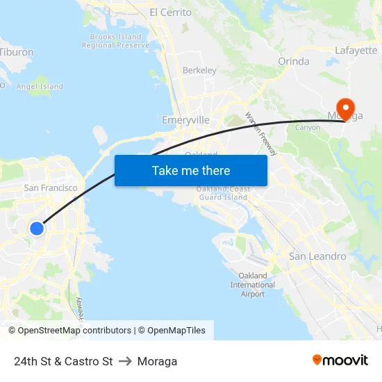 24th St & Castro St to Moraga map