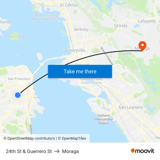 24th St & Guerrero St to Moraga map