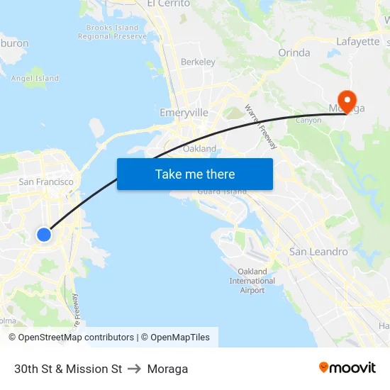 30th St & Mission St to Moraga map