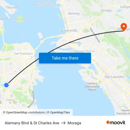 Alemany Blvd & St Charles Ave to Moraga map