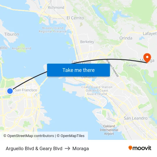 Arguello Blvd & Geary Blvd to Moraga map