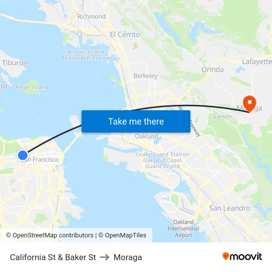 California St & Baker St to Moraga map