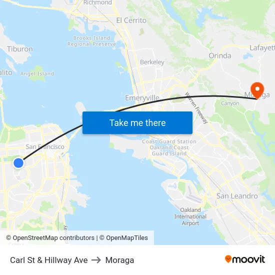 Carl St & Hillway Ave to Moraga map