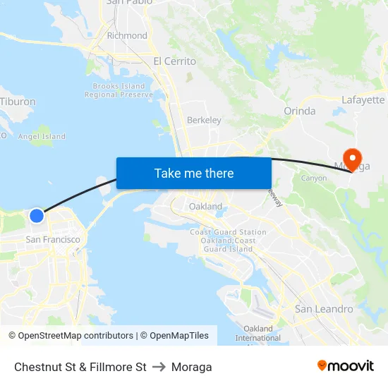 Chestnut St & Fillmore St to Moraga map