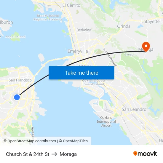 Church St & 24th St to Moraga map