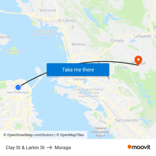 Clay St & Larkin St to Moraga map