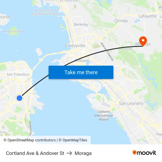 Cortland Ave & Andover St to Moraga map