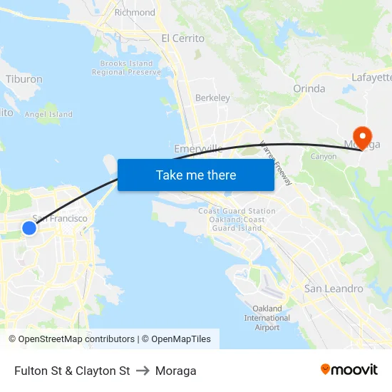 Fulton St & Clayton St to Moraga map