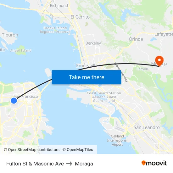 Fulton St & Masonic Ave to Moraga map