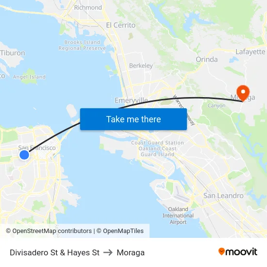 Divisadero St & Hayes St to Moraga map