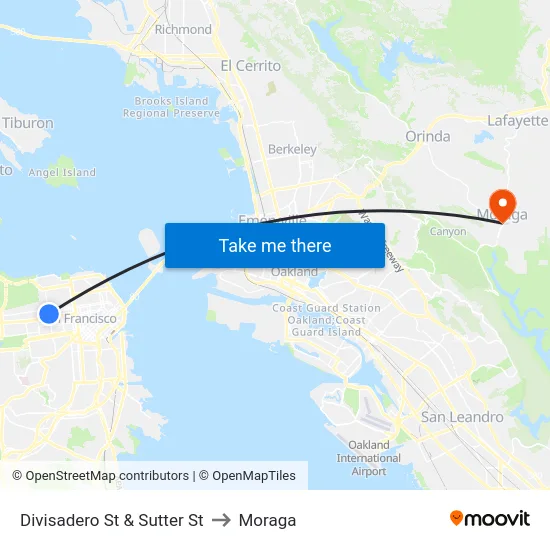 Divisadero St & Sutter St to Moraga map