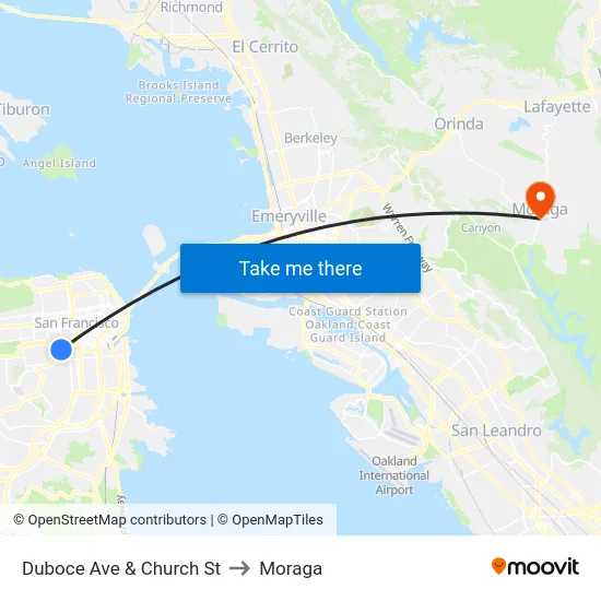 Duboce Ave & Church St to Moraga map