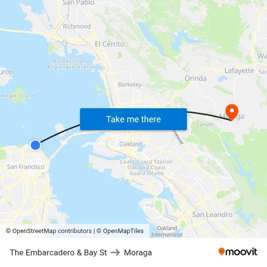 The Embarcadero & Bay St to Moraga map