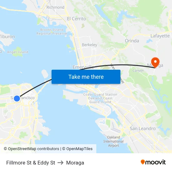 Fillmore St & Eddy St to Moraga map