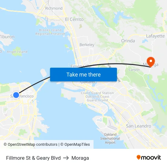Fillmore St & Geary Blvd to Moraga map