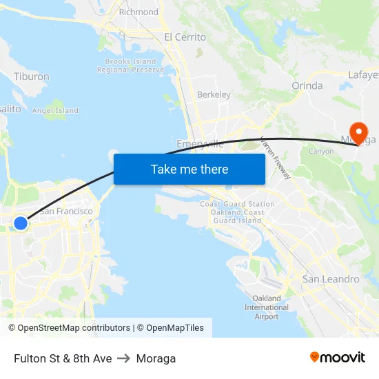 Fulton St & 8th Ave to Moraga map