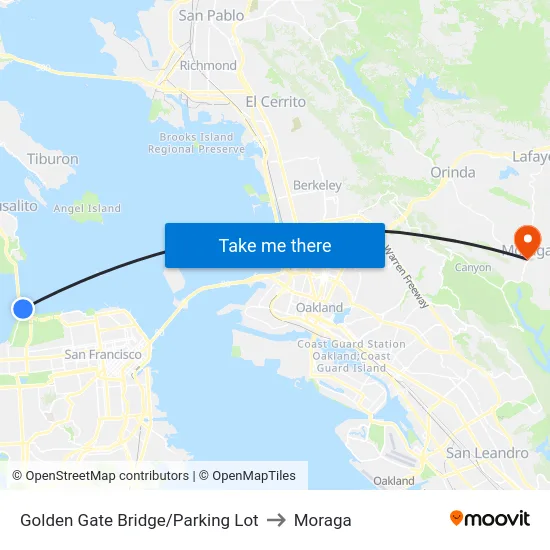 Golden Gate Bridge/Parking Lot to Moraga map