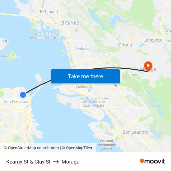 Kearny St & Clay St to Moraga map