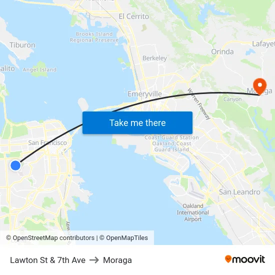 Lawton St & 7th Ave to Moraga map
