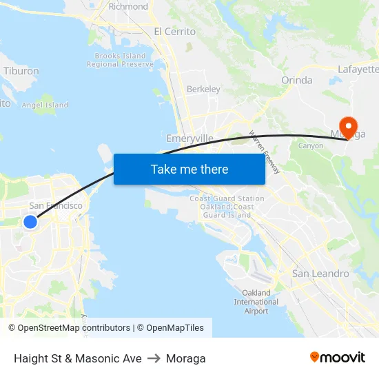 Haight St & Masonic Ave to Moraga map