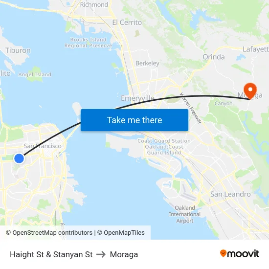 Haight St & Stanyan St to Moraga map